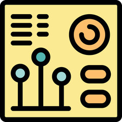 Poster - Colorful icon representing a mixing board, featuring controls, sliders, and other elements commonly used in audio production
