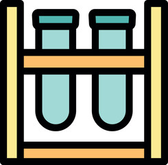 Poster - Two test tubes containing blue liquid are supported by a wooden structure, ideal for representing scientific experiments or laboratory research