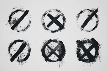 Aufkleber - Six abstract black and white designs featuring crosses and circular patterns in a minimalist style