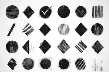 Aufkleber - Various black and white geometric shapes displayed in a creative pattern on a light background