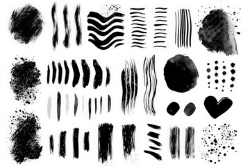 Aufkleber - Black and white brush strokes and patterns for creative projects and design inspiration