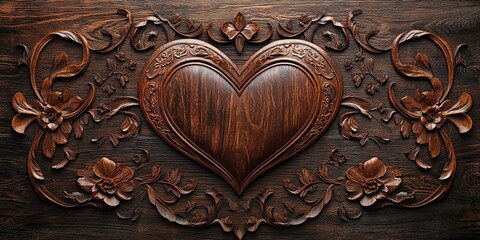 Wall Mural - Intricate Wooden Heart Carving With Floral Designs