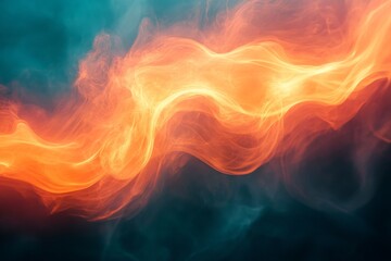 Poster - Colorful abstract flames create a mesmerizing flow in a dark atmosphere with glowing swirls of orange and yellow