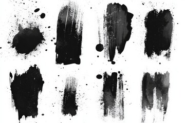 Aufkleber - Abstract black ink splashes and brush strokes on textured background for artistic designs and projects