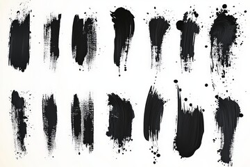 Poster - Various black paint strokes and textures on a white canvas create a dynamic abstract composition