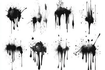 Poster - Black ink splatters and drips on a white canvas creating an abstract artistic composition
