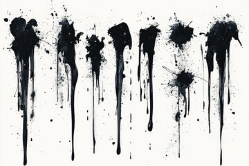 Poster - Black paint drips create an expressive art display on a white canvas, revealing creative technique and contrast in a modern art style