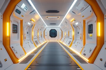 Aufkleber - Futuristic corridor with sleek design and illuminated paneling in a space station