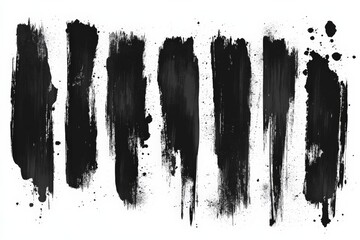 Aufkleber - Abstract black brush strokes create dynamic visual texture on a white canvas surface in contemporary art style
