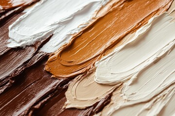 Poster - Palette of natural earth tones displayed on a textured surface for artistic creation and mixing