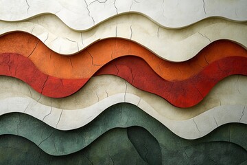 Poster - Textured wall art displays layers of earthy colors and curved lines in an artistic design suitable for modern interior spaces
