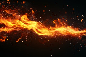 Poster - Dynamic flames illuminate dark background with sparks creating a captivating visual effect