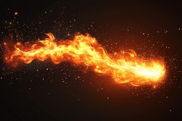 Fototapete - Dynamic flame swirling across a dark background, showcasing bright orange and yellow hues with sparkling particles