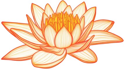 Canvas Print - Elegant Orange Line Art Lotus Flower Illustration