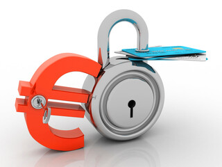 Poster - 3d rendering  credit or debit card with euro protected lock
