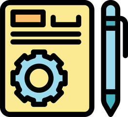 Poster - Project management, planning, and development concept with pen and gear icon