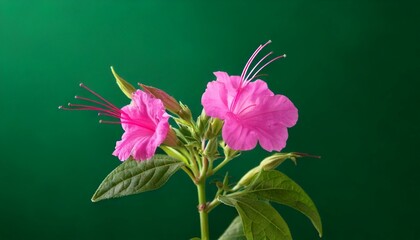 Wall Mural - close up of Mirabilis jalapa flower, green background, copy space