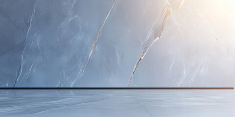 Poster - sleek and elegant minimal background featuring marble wall with soft lighting and reflective floor