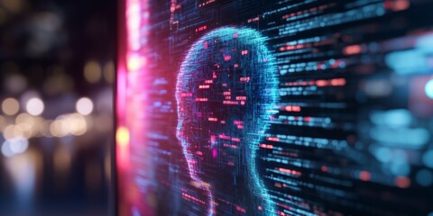 Poster - Futuristic Digital Interface Neural Network Visualization in High-Tech Control Center - AI Innovation and Data Analytics for Enhanced Cybersecurity Solutions