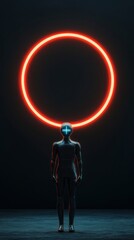 Aufkleber - Neon Futurism in Digital Marketing Metallic Humanoid at Star Gate - Advanced Tech Art for Innovative Branding and Cultural Storytelling