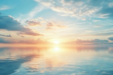 Aufkleber - Beautiful sunset over calm water with vibrant colors and clouds in the sky during evening hours. Generative AI