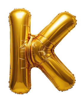 Alphabet Capital Letter K Golden Balloon Isolated on Transparent Background For Birthday Party, Anniversary, or Event Celebration Design.