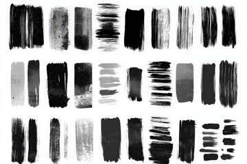 Poster - Black and white brush stroke patterns showcasing various textures and techniques for artistic projects and design use
