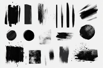 Aufkleber - Black and white abstract brush strokes and textures suitable for artistic designs and backgrounds