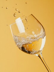 Aufkleber - Vibrant Beverage Dynamics Crystal Wine Glass with Splashing Liquid on Bold Ochre - Artistic Editorial Visuals and Experiential Branding for Modern Beverage Industry