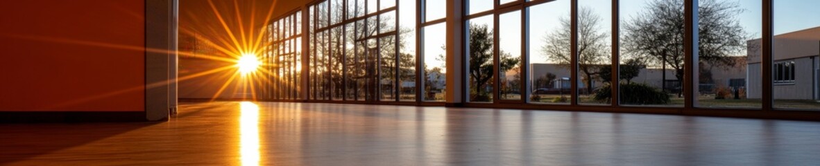Aufkleber - Modern Classroom Designs Sunlit Wooden Floors for Engaging Group Projects - Enhancing Learning Spaces with Natural Light and Diversity in Educational Architecture