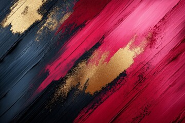Fototapete - Bold abstract painting featuring striking red, black, and gold diagonal brush strokes creates an energetic composition