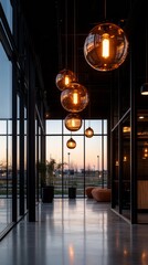 Leinwandbilder - Modern Industrial Library Ambiance Warm Light Glass Pendants in Airy Open Space - Creative Workspace Design and Social Gathering Inspiration