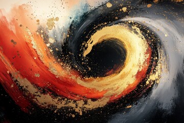 Fototapete - Abstract swirling pattern with vibrant colors and gold accents creates a dynamic artistic expression