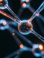 Aufkleber - Neon Cyber Network Visualization Interconnected Nodes in Futuristic Digital Pathway for Blockchain Innovation - Advanced Tech Infrastructure and Decentralized Systems Exploration