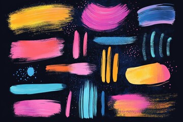 Poster - Vibrant abstract brush strokes on dark background showcasing artistic expression and color blending techniques