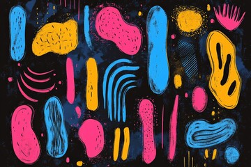 Aufkleber - Vibrant abstract artwork featuring colorful organic shapes on a dark background