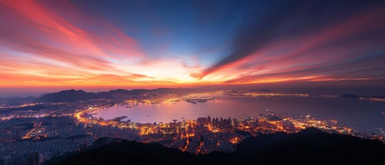 Poster - Dynamic Urban Nightscape with Neon City Lights Across Skyline Aerial View of Architectural Marvels in Vibrant Metropolis - Visualization for Urban Development and Commercial Real Estate