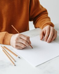 Poster - Modern Minimalist UI/UX Sketching Hands Crafting Design Layout with Pencils on Paper - Empowering Tech Professionals in Innovative Digital Workspaces