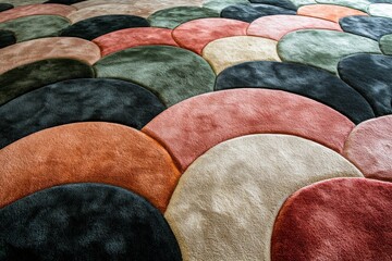 Poster - Unique patterned area rug showcases vibrant colors and shapes in contemporary interior design setting