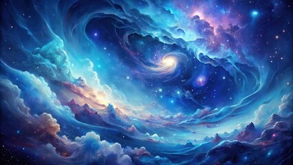 Wall Mural - celestial landscape a dreamlike vista of swirling nebulae and serene mountains under a starry sky