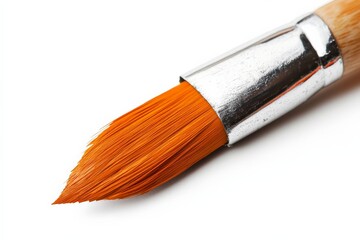 Aufkleber - Bright orange paintbrush ready for artistic creation on a clean white background