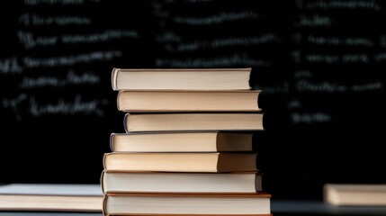 Poster - Modern Library Aesthetics Stacked Books and Scientific Chalkboard - Academic Organization and Educational Resource Design for Innovative Learning Spaces
