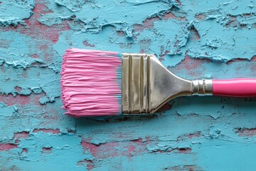 Aufkleber - Creative painting with a pink brush on textured blue background for artistic expression and DIY projects