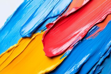 Poster - Colorful paint strokes blend together on a canvas creating a vibrant abstract composition in bright hues