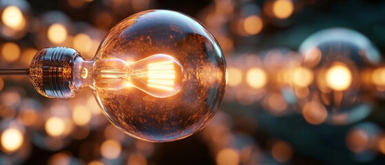 Aufkleber - Illuminated Technology Concept Circular Glowing Lightbulbs with Chrome Finish - Strategic Education Content and Innovative Business Branding in Tech Industry