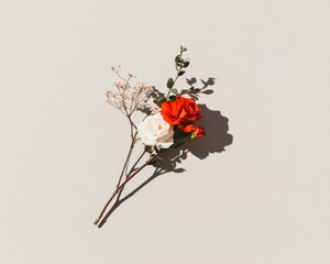 Aufkleber - Minimalist Floral Heart Design Romantic Rose Arrangement on Neutral Canvas - Elegant Decor for Luxury Events and Marketing, Evoking Timeless Love with Natural Petal and Stem Textures