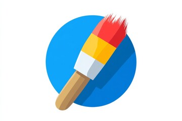 Aufkleber - Brightly colored paintbrush resting against a circular blue background showcasing vibrant design elements