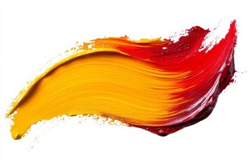 Aufkleber - Colorful brushstroke showcasing vibrant yellow and red paint blending fluidly on a white background