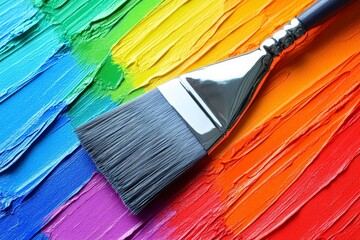 Poster - Colorful paint strokes created with a brush on a vibrant canvas displaying a rainbow spectrum of hues