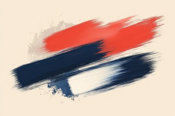 Poster - Abstract composition with bold brush strokes in red, navy, and white against a neutral background